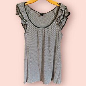H&M Ruffle Sleeve Black and White Striped Top Size L